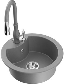 Mexen Diego, 1-komorový granitový drez 488x488x167 mm a drezová batéria Savita, šedá, 6512-71-672601-71