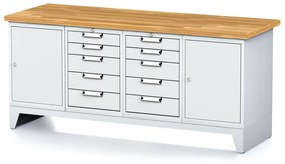 Alfa 3 Dielenský stôl MECHANIC I, 2 skrinky a 2x 5 zásuvkový box na náradie, 10 zásuviek, 2000x685x880 mm, sivé dvere