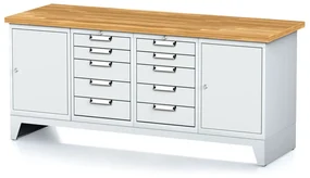 Alfa 3 Dielenský stôl MECHANIC I, 2 skrinky a 2x 5 zásuvkový box na náradie, 10 zásuviek, 2000x685x880 mm, sivé dvere