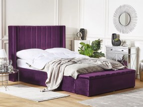 Zamatová posteľ s úložným priestorom 160 x 200 cm fialová NOYERS Beliani