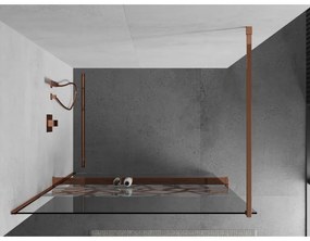 Mexen Kioto, sprchová zástena s poličkou a držiakom na uteráky 110 x 200 cm, 8mm číre sklo s bielym vzorom, profil ružové zlato, 800-110-121-60-85