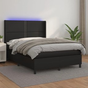 Boxspring posteľ s matracom a LED čierny 140x190 cm umelá koža 3139319