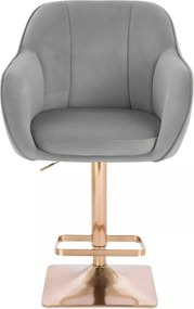 LuxuryForm DESIGN Barová stolička AVOLA VELUR na zlatej hranatej podstave - svetlo šedá