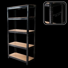 5-ÚROVŇOVÁ REGÁLOVÁ SKRÍŇ 180 x 90 x 40 CM ČIERNA NOSNOSŤ POLICE: 175 KG *7392