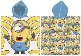 Detské plážové pončo - osuška s kapucňou Mimoni - motív Banana - 100% bavlna - 55 x 110 cm - pre deti 3-6 rokov