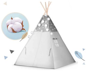 Detský stan teepee s girlandou a svetlami Nukido - sivý s hviezdičkami