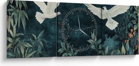 Obraz - Dve holubice (s hodinami) (90x30 cm)