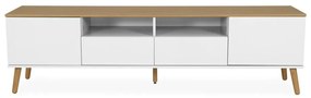 Biely TV stolík s detailmi v dekore dubového dreva Tenzo Dot, šírka 192 cm
