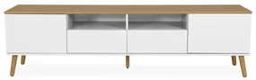 Biely TV stolík s detailmi v dekore dubového dreva Tenzo Dot, šírka 192 cm