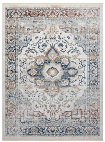 Koberec DISTIN 0834A tmavomodrá / modrá / žltá - ornament, vintage, strapce