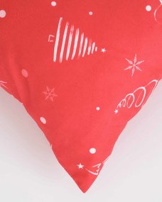 Vianočná obliečka na vankúš Velvet 40 × 40 cm - Vločky a stromčeky červené