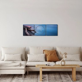 Obraz pláže pri západe slnka (s hodinami) (90x30 cm)
