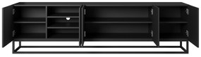 TV skrinka Asha 200 cm s ryhovanými dvierkami a kovovou podnožou - čierny mat
