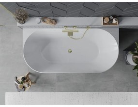 Mexen Oval Slim, voľne stojaca vaňa ku stene 170 x 80 cm, biela lesklá, zlatý lesklý prepad, 52661708000-50