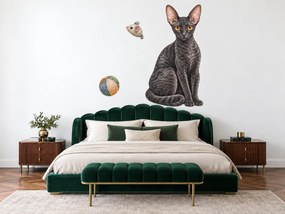 Mačka cornish rex tmavé mačacie nálepky na stenu pre milovníkov mačiek arch 30 x 46 cm