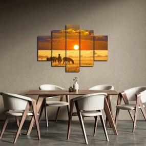 Obraz - Zebry so západom slnka (150x105 cm)