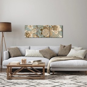 Obraz zlatých kvetov (s hodinami) (90x30 cm)