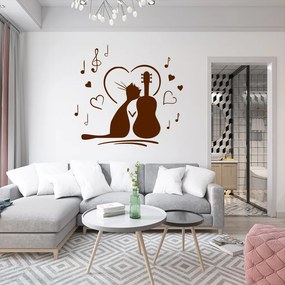 Veselá Stena Samolepka Mačička milujúca hudbu Farba: oranžová, Veľkosť: 80 x 76 cm