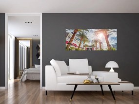Obraz - palmy s bazénom (120x50 cm)