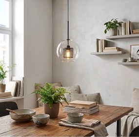 Toolight - Sklenená závesná lampa loft APP557-1CP 20cm 1xE27 60W, čierna, OSW-08750