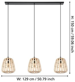 Eglo 390153 - Luster na lanku MONTEZUELO 3xE27/40W/230V bambus