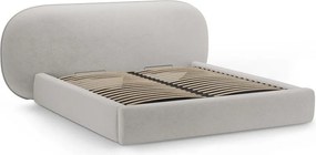 Svetlosivá čalúnená dvojlôžková posteľ s úložným priestorom s roštom 200x200 cm Ovalo – Micadoni