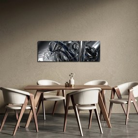 Obraz sivej abstrakcie s modrou (s hodinami) (90x30 cm)