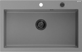 Mexen Elix, 1-korový granitový drez 800 x 500 mm, šedá, čierny sifón, 6527801005-71-B