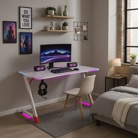 Herný stôl s podsvietením BG01 biely 140 cm