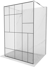 Mexen Kioto, priechodná sprchová zástena 100 x 200 cm, 8mm sklo číre/čierny vzor, 2x chrómová stabilizačná rozpera, 800-100-002-01-78