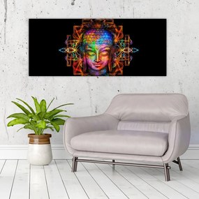 Obraz - Busta Budhu v neónových farbách (120x50 cm)