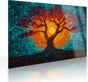 Sklenený obraz - Strom života a slnko v mozaike (70x50 cm)