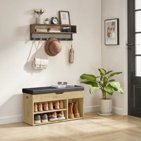 Botník s lavičkou a čiernym sedákom z eko kože TAYLOR ARTISAN 80x30x44 cm