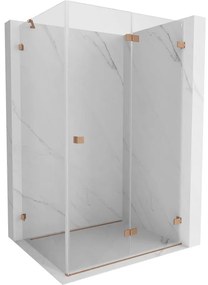 Mexen Lunar-F, sklápací sprchový kút pravý 90 x 80 cm, 8mm číre sklo, profil medená matná, 836-090-080-65-00-P