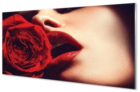 Obraz na skle Rose žena v ústach 120x60 cm