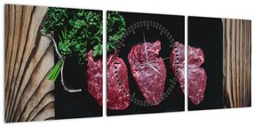 Obraz mäsa na tanieri (s hodinami) (90x30 cm)