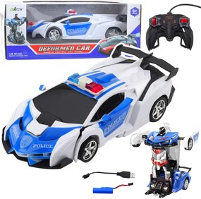 LEAN Toys Auto Robot 2W1 Policajné auto na diaľkové ovládanie RC 1:18