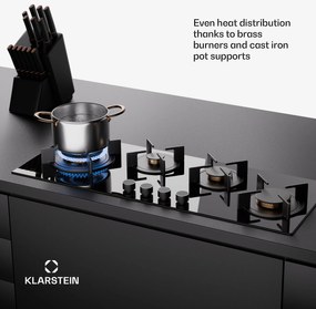 Klarstein Goldflame 4 Slim, plynová varná doska, 4 horáky, sebestačná, zemný plyn/propán, nehrdzavejúca oceľ