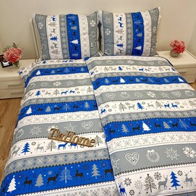 Obliečky bavlnené Vianočné obliečky Christmas modré TiaHome - 1x Vankúš 90x70cm, 1x Paplón 140x200cm