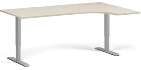 Rohový výškovo nastaviteľný stôl, 180x120 cm, 1 motor, L/P, sivá podnož, breza