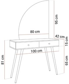 TOALETNÝ STOLÍK KATHLEEN KAŠMÍR LESK + ZLATÉ NOHY + ZRKADLO POLMESIAC ĽAVÉ
