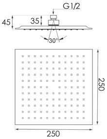 Sprchová dažďová hlavica YOKA SLIM - hranatá - 25 cm - chrómová