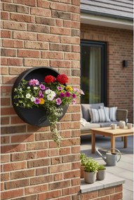 Kvetináč na stenu MURA, sklolaminát, Ø 30 cm, čierna