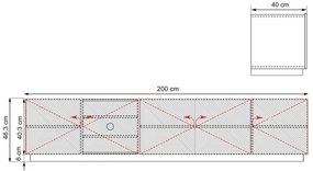 TV skrinka Asha 200 cm päťdverová s ryhovanými dvierkami - kašmír