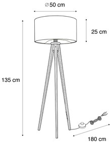 Stojacia lampa na troch nohách z orechového dreva s hnedým zamatovým tienidlom 50 cm - Tripod Classic