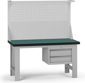 Pracovný stôl do dielne G8 s nadstavbou, 1500 x 750 x 800 mm, 1x kontejner, 2 zásuvky, sivá