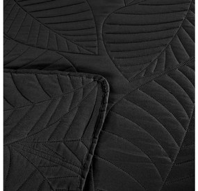 Čierny prehoz na posteľ so vzorom LEAVES Rozmer: 200 x 220 cm