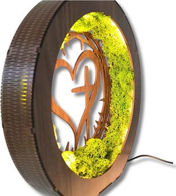 Moderná stolová lampa s machom a motívom srdca a kríža | ARAME: HDF - Orech 20 cm 4817-115604 LED0637