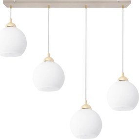 Závesné svietidlo Eliza, 4x biele sklenené tienidlo, g/be