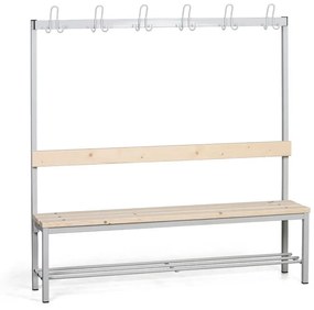 Šatníková lavica s vešiakom a botníkom, sedák - laty, dĺžka 1500 mm, sivá